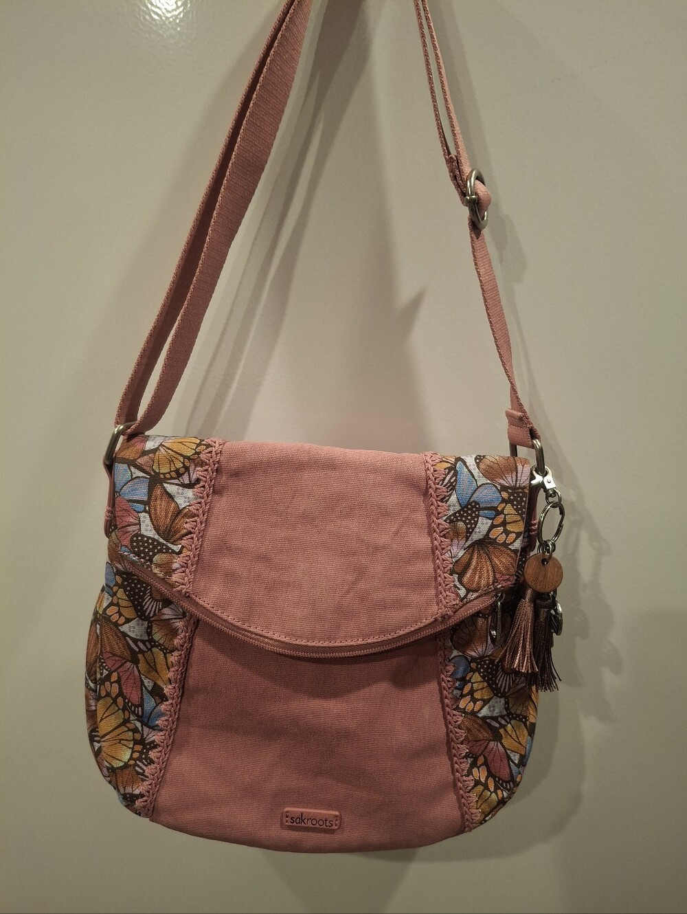 Sakroots Dusty Pink Butterfly-Trim Crossbody Bag